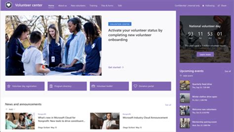 Use the SharePoint Volunteer center template .